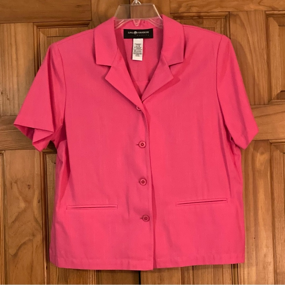 NWOT Sag Harbor Petite Vintage 90s Top Short Sleeve Blouse Blazer Pink Size 14P